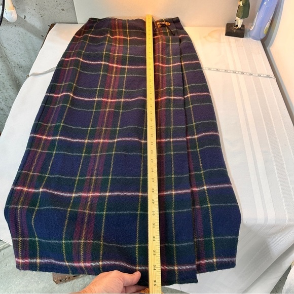 Vintage Y2K 90’s Womens plaid Skirt size Small Blue wool Tartan Pleated Wrap - Picture 7 of 9